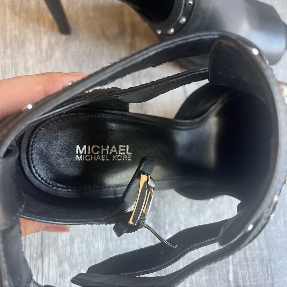 MICHAEL KORS Blaze Open-Toe Black Leather Booties ! - Picture 4 of 8